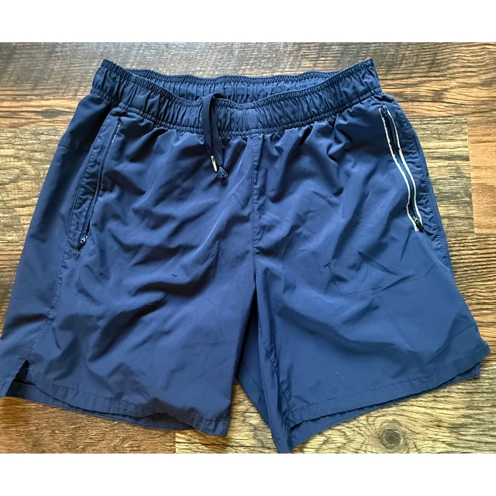 Skora Mens Navy Blue Athletic Running Shorts Medium Zipper Pockets Drawstring